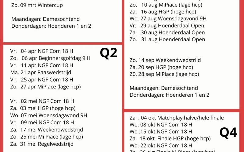 hoenderdaal Wedstrijdkalender 2025